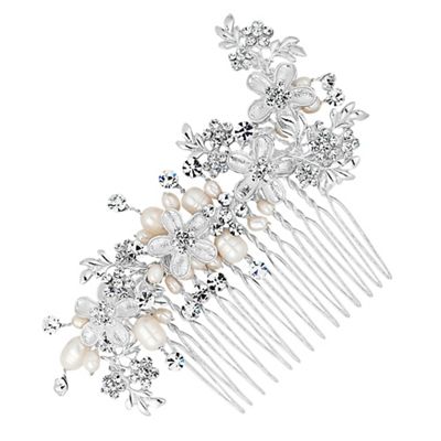 Designer crystal flower and freshwater pearl hair comb
